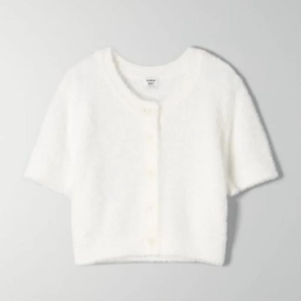 Aritzia Sunday Best Fuzzy Soft Cropped Effie Cardigan Short  Sleeve White Small